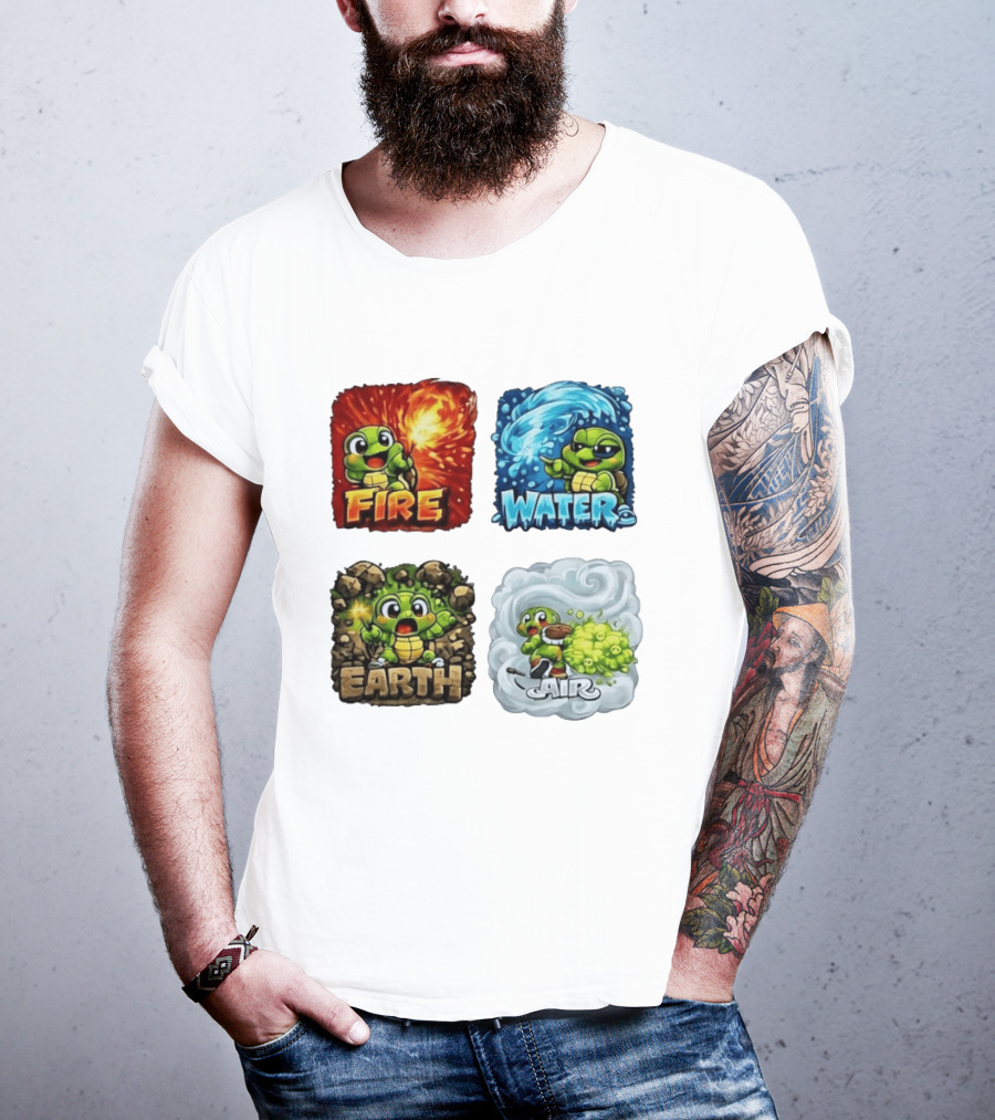 Fire Water Earth Air Turtle Cartoon Baby Elements Quadrant T-Shirt