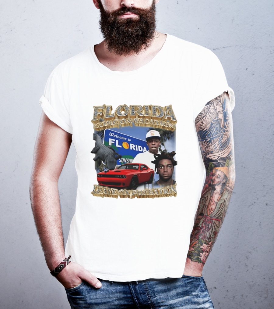 Florida Come On Vacation Leave On Probation Welcome Sign Alligator Red Car T-Shirt