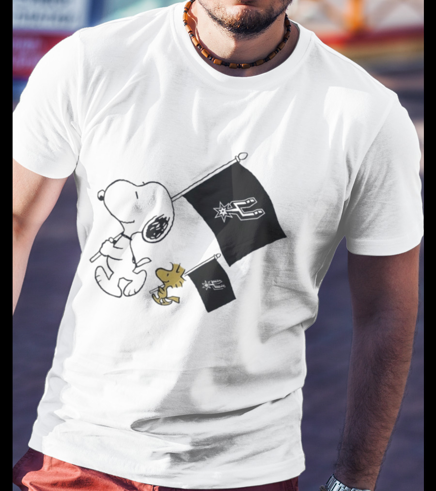 Snoopy Woodstock San Antonio Spurs Flags Peanuts NBA Fan T-Shirt