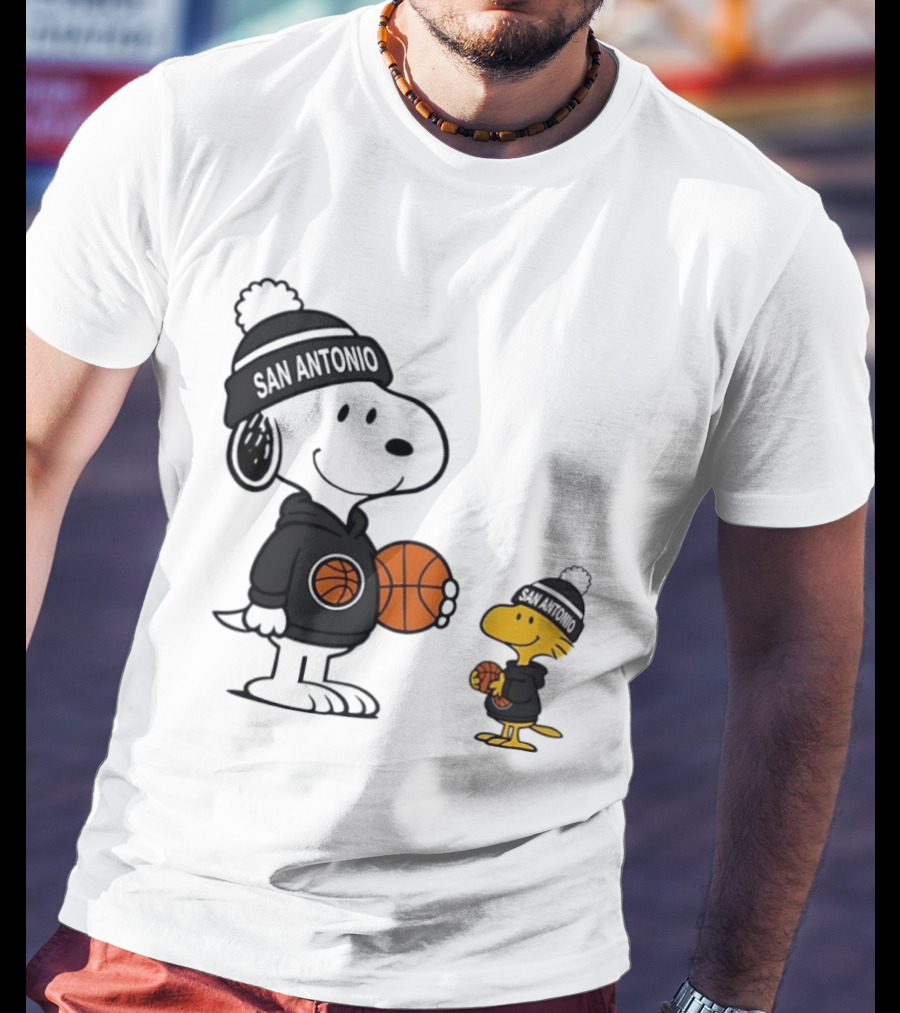 Snoopy And Woodstock Basketball Fans San Antonio Beanies T-Shirt