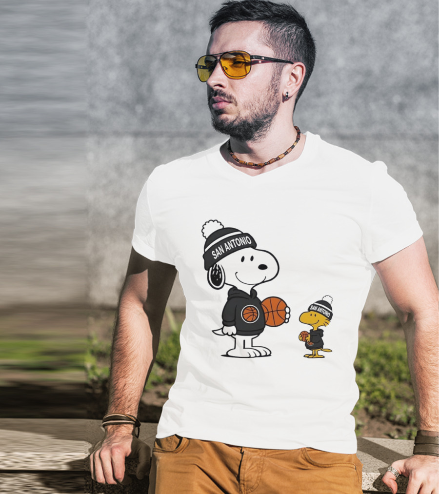 Snoopy And Woodstock Basketball Fans San Antonio Beanies T-Shirt