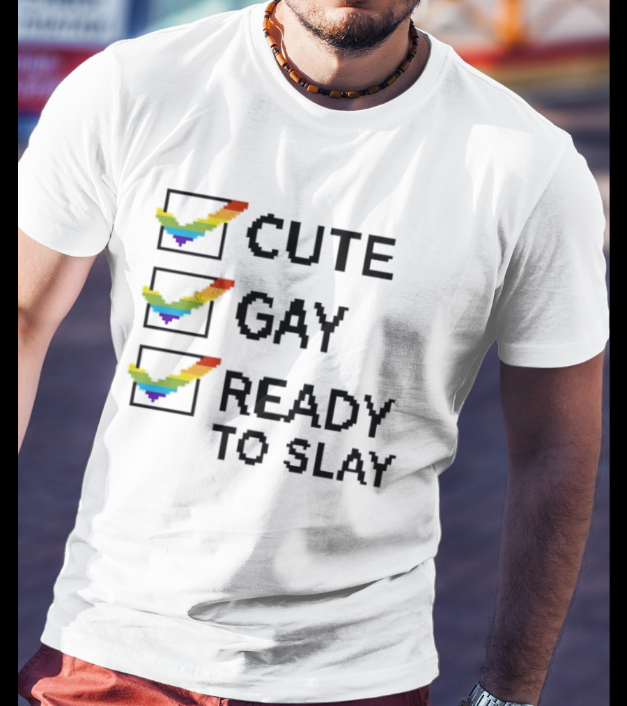 Cute Gay Ready To Slay Checkbox Rainbow Pixel T-Shirt