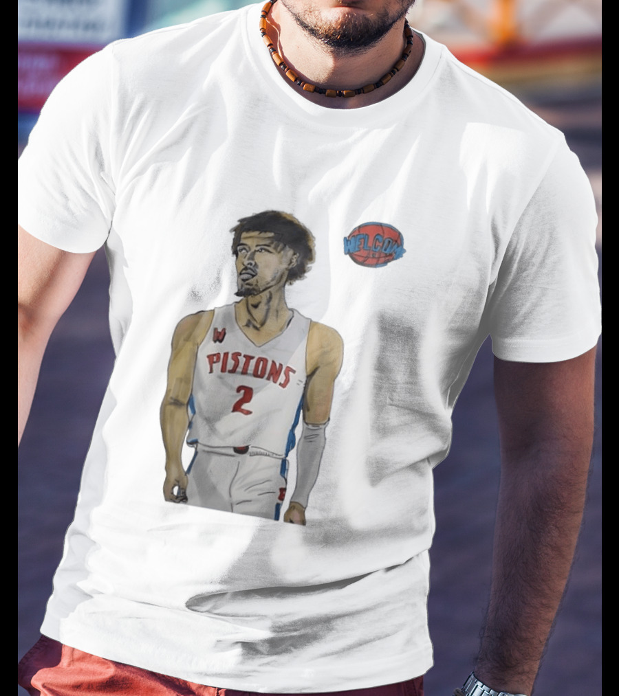 Cade Cunningham Welcome Detroit Pistons Hand Drawn Basketball Player Number 2 T-Shirt