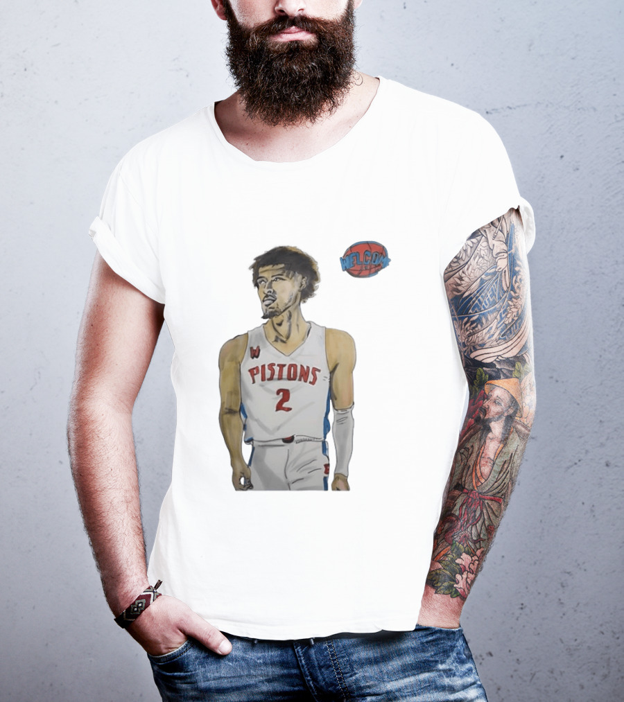 Cade Cunningham Welcome Detroit Pistons Hand Drawn Basketball Player Number 2 T-Shirt