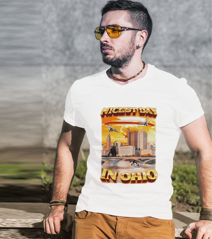 Nicest Day In Ohio Cityscape With Jets And Wildlife T-Shirt