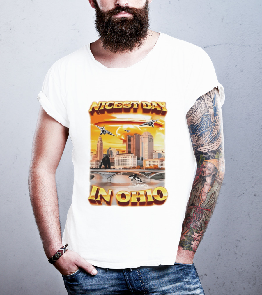 Nicest Day In Ohio Cityscape With Jets And Wildlife T-Shirt