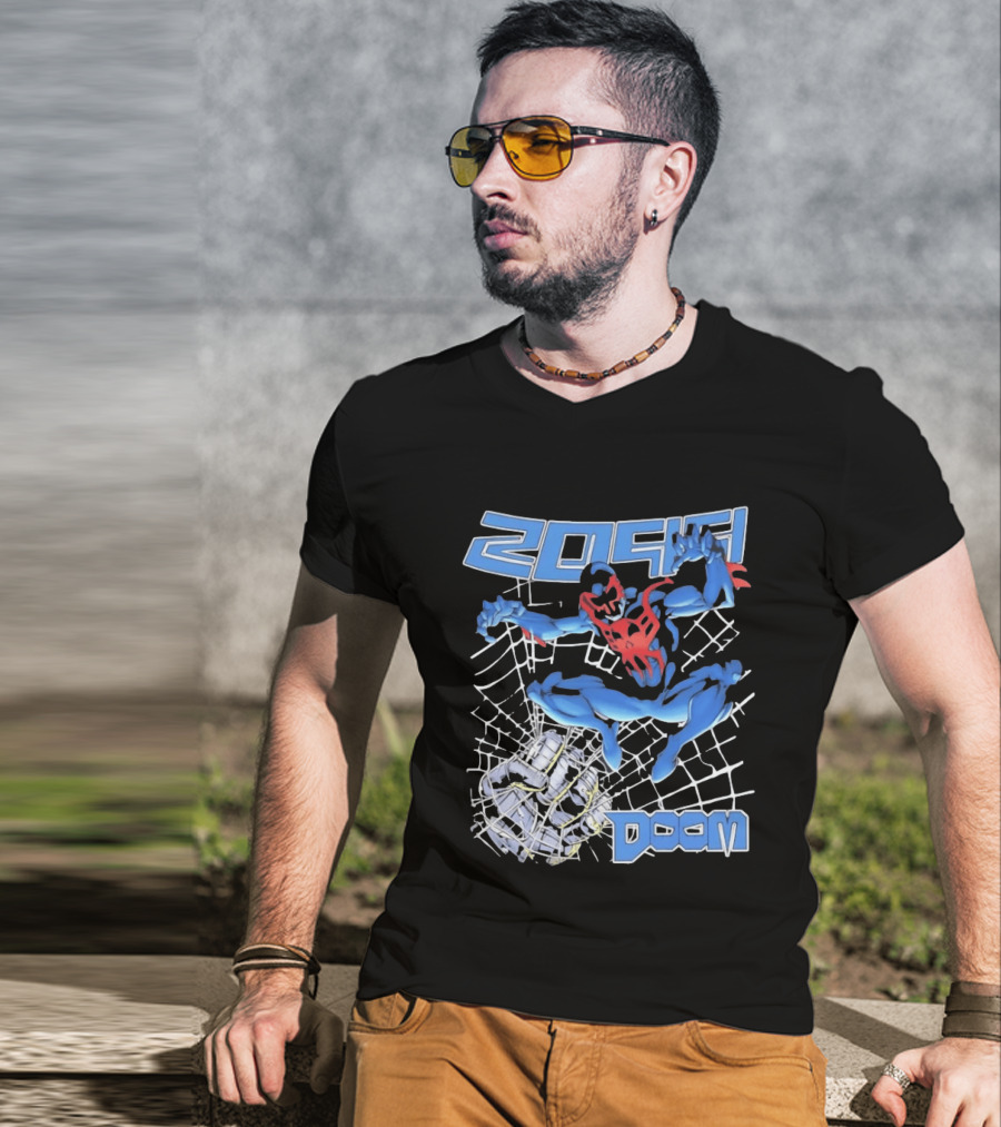 2099 Spider Man Doom Web Punching Action T-Shirt