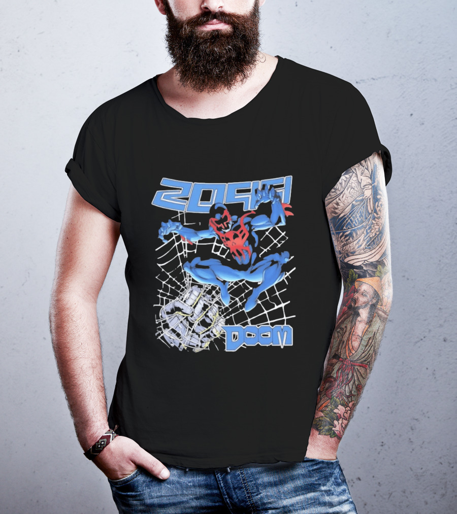 2099 Spider Man Doom Web Punching Action T-Shirt