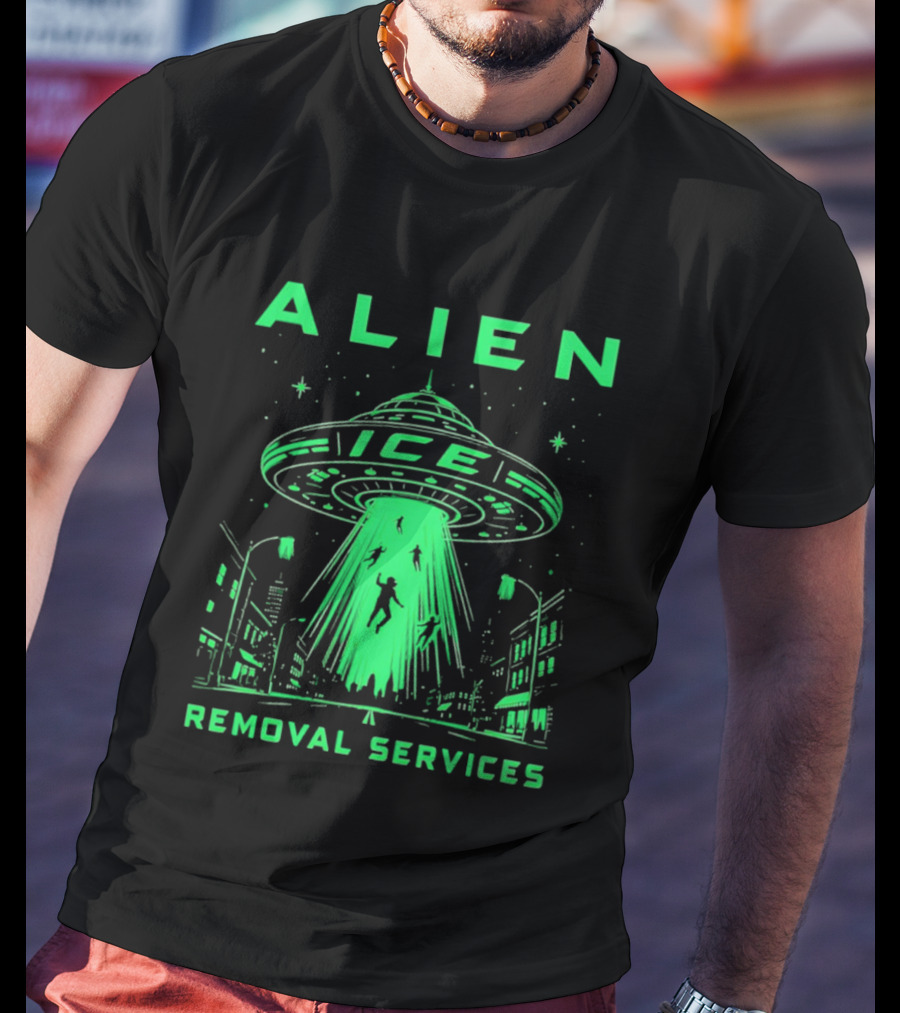 ALIEN ICE UFO Removal Services Extraterrestrial Abduction Scene T-Shirt