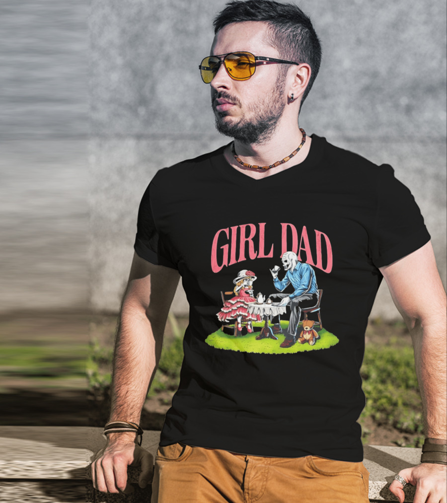 Girl Dad Tea Time With Daughter And Teddy Bear T-Shirt