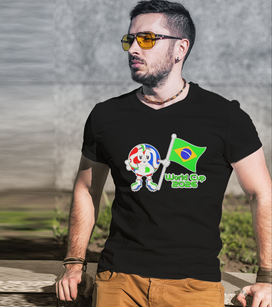World Cup 2026 Cartoon Character With Brazil Flag Soccer Ball T-Shirt