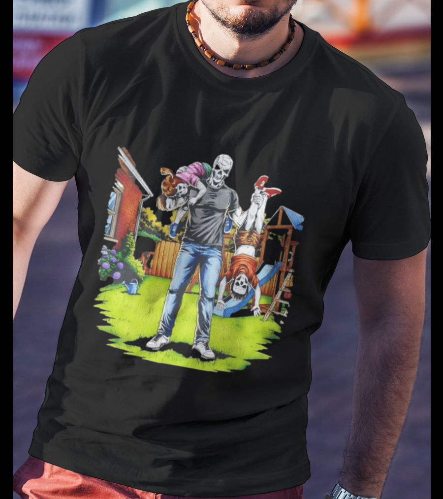 Darkest Dad Skeleton Carrying Children Garden Playground Fun Playtime T-Shirt