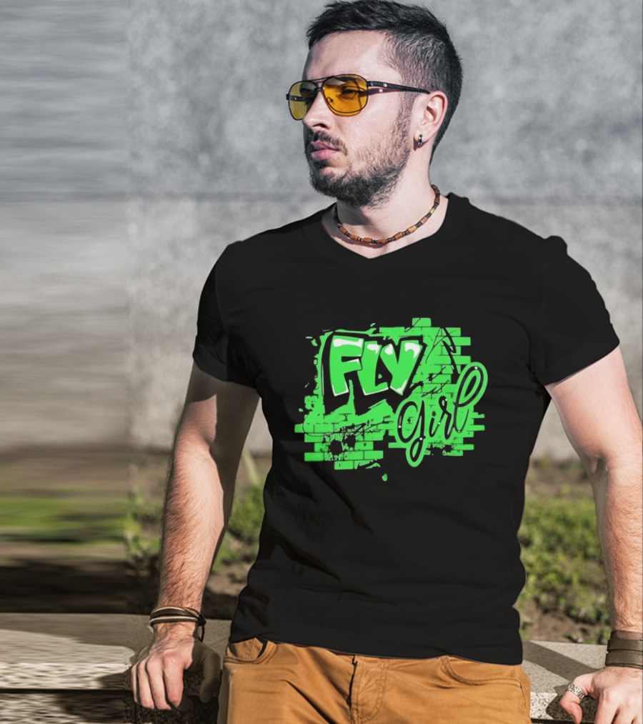 Fly Girl Graffiti Street Brick Wall T-Shirt