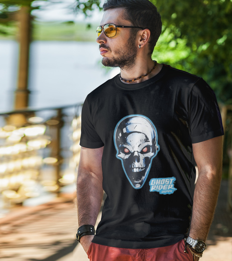 Ghost Rider 2099 Chrome Skull Head Red Eyes Iconic Comic T-Shirt