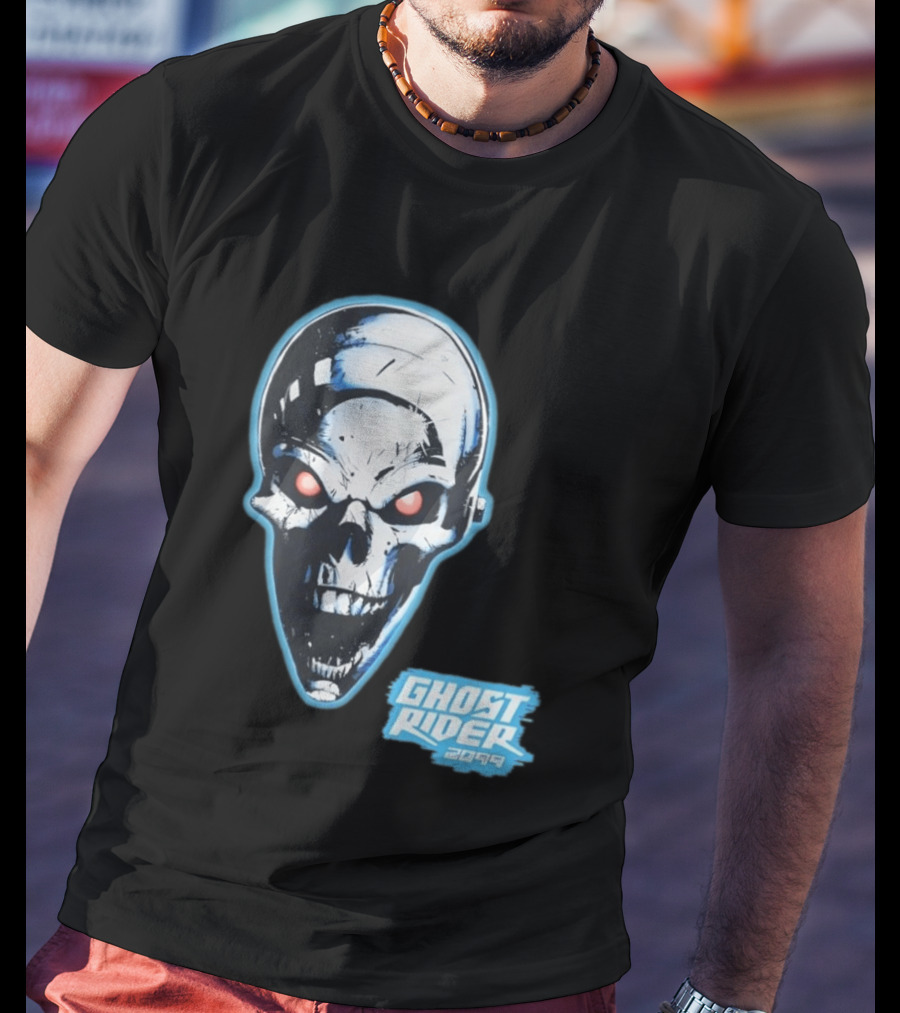 Ghost Rider 2099 Chrome Skull Head Red Eyes Iconic Comic T-Shirt