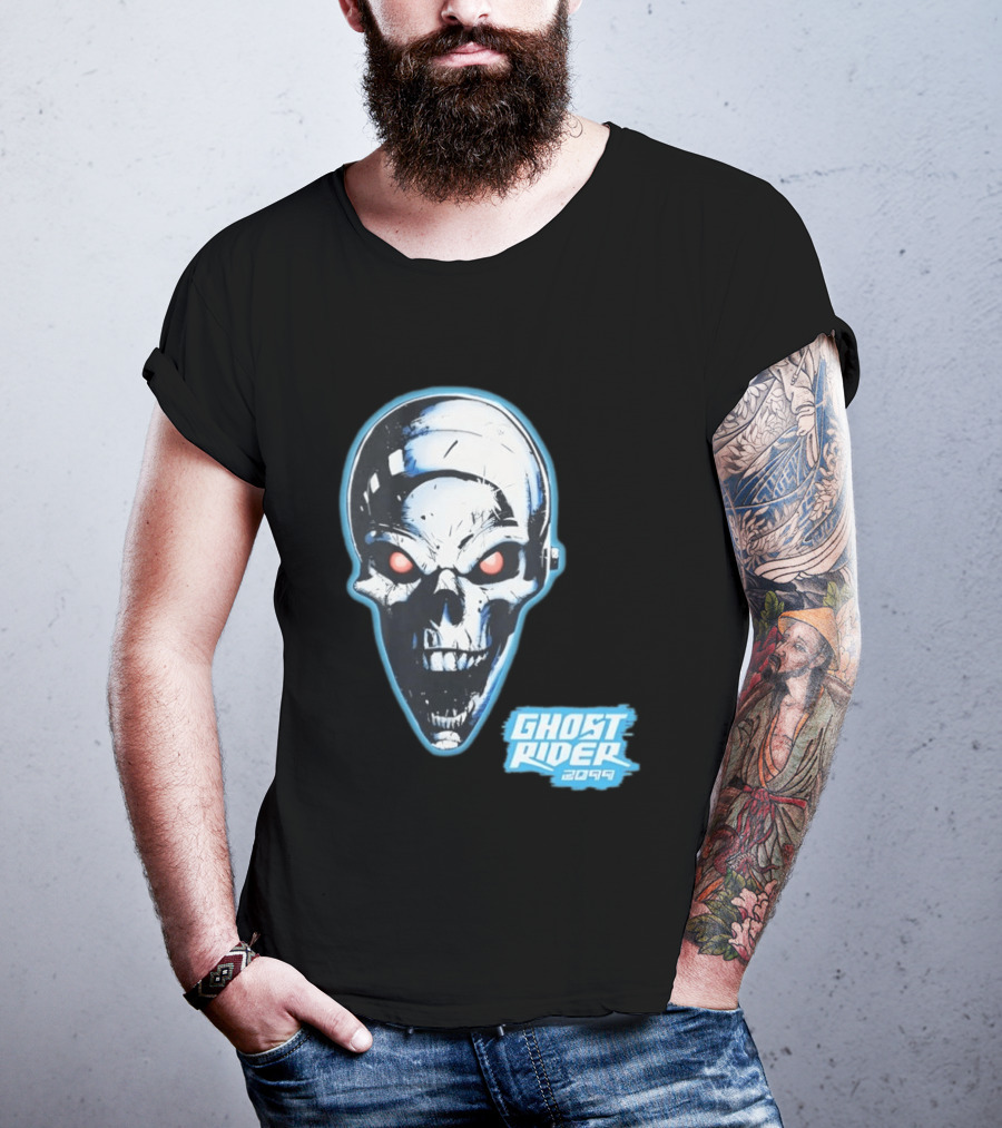 Ghost Rider 2099 Chrome Skull Head Red Eyes Iconic Comic T-Shirt