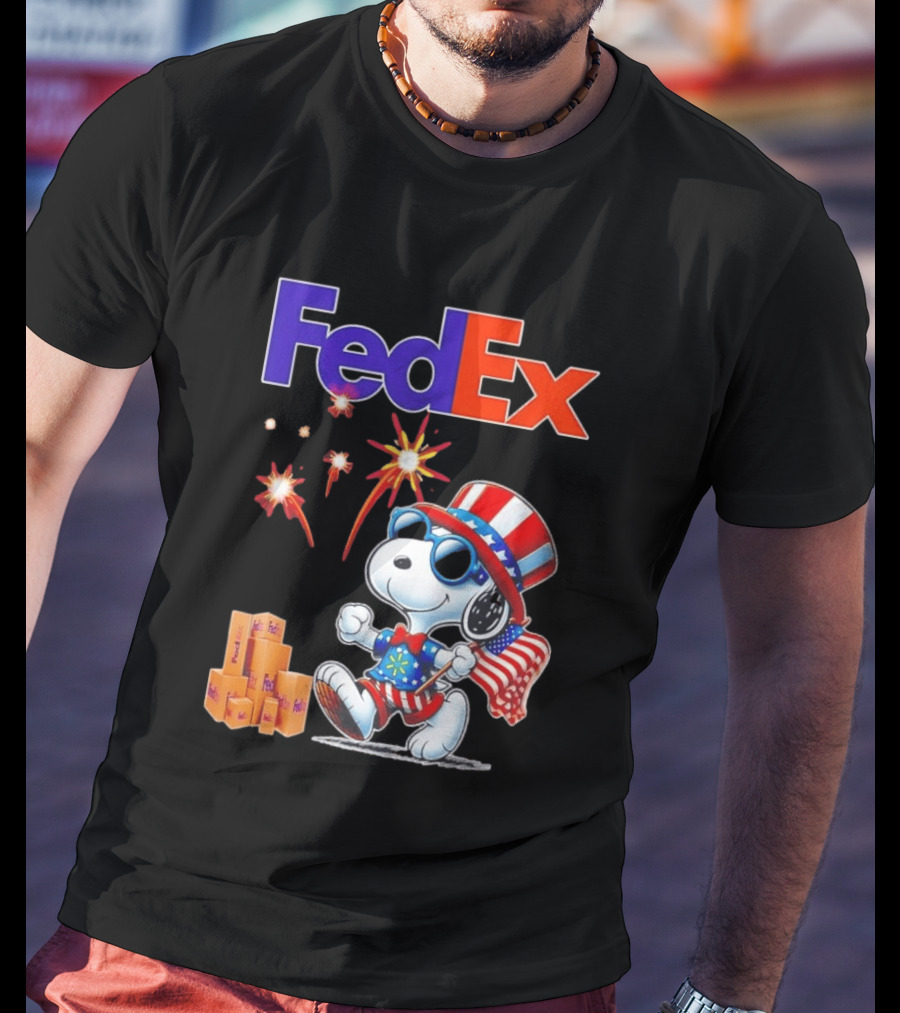 FedEx Snoopy American Flag Fireworks Patriotic Delivery T-Shirt