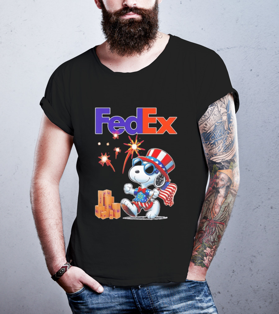 FedEx Snoopy American Flag Fireworks Patriotic Delivery T-Shirt