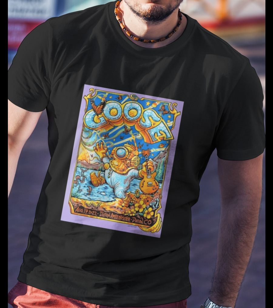 Goose Aug 17 2022 Dillon Amphitheater AJ Masthay Diver Guitar Butterflies T-Shirt
