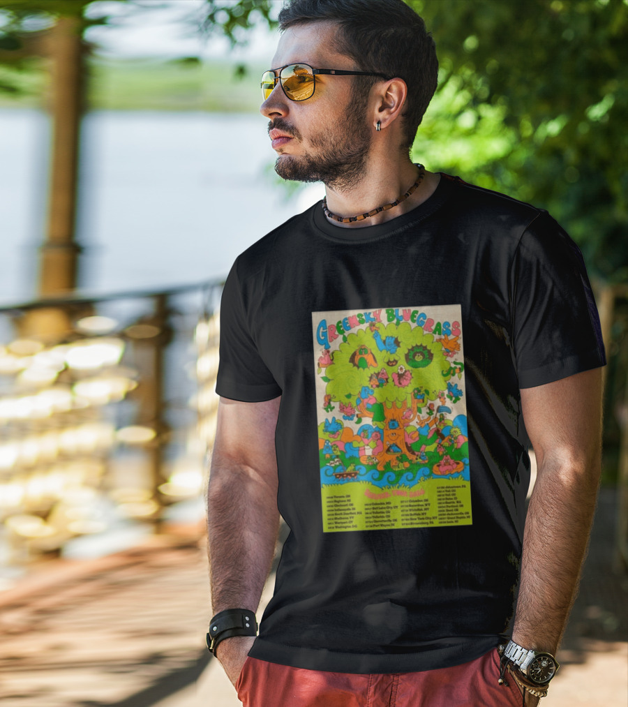 Greensky Bluegrass Summer Tour 2026 Psychedelic Tree Artwork With Tour Dates And Cities T-Shirt