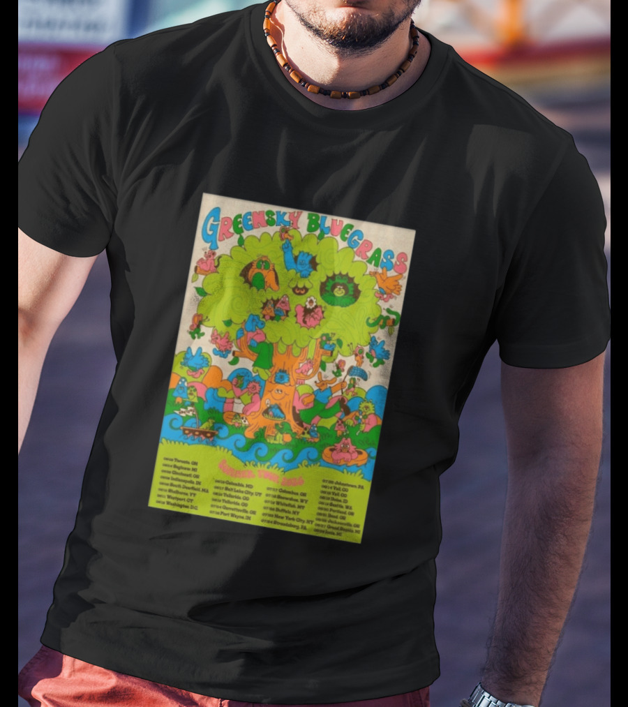 Greensky Bluegrass Summer Tour 2026 Psychedelic Tree Artwork With Tour Dates And Cities T-Shirt