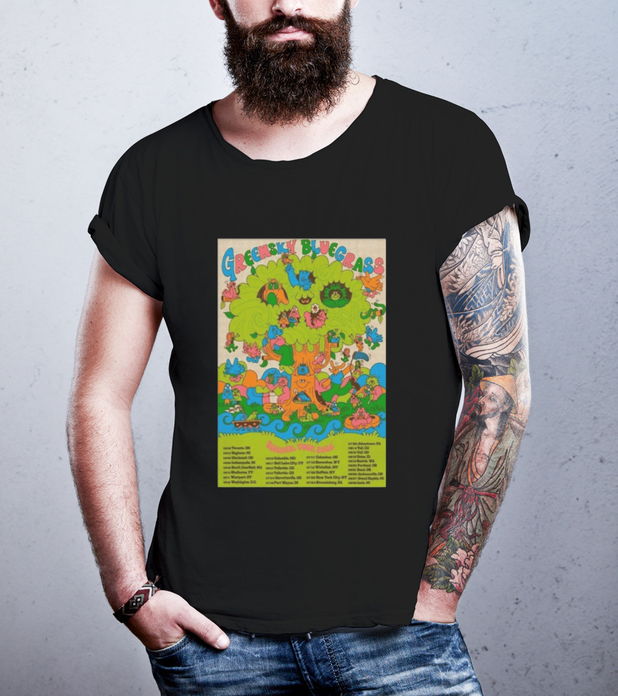 Greensky Bluegrass Summer Tour 2026 Psychedelic Tree Artwork With Tour Dates And Cities T-Shirt