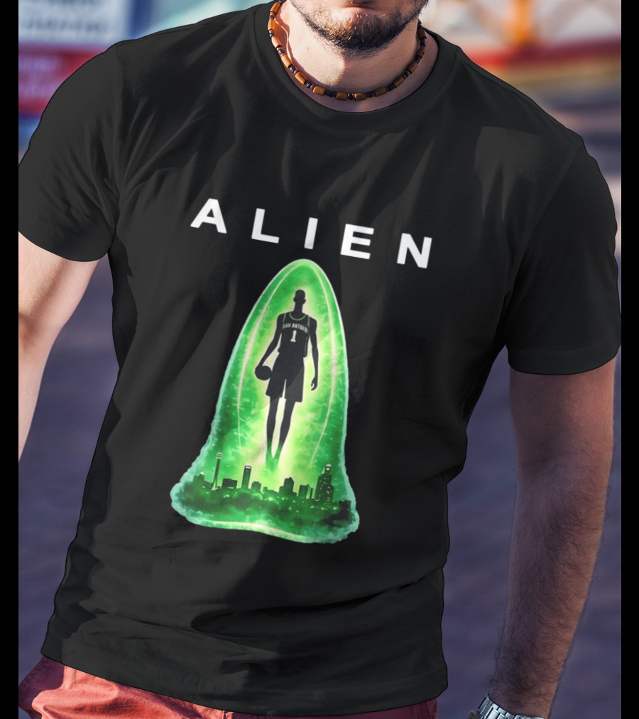 San Antonio Spurs Alien Abduction Victor Wembanyama Basketball Skyline T-Shirt