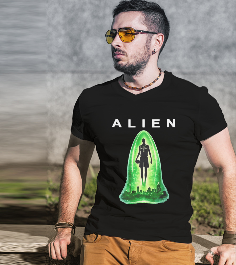San Antonio Spurs Alien Abduction Victor Wembanyama Basketball Skyline T-Shirt