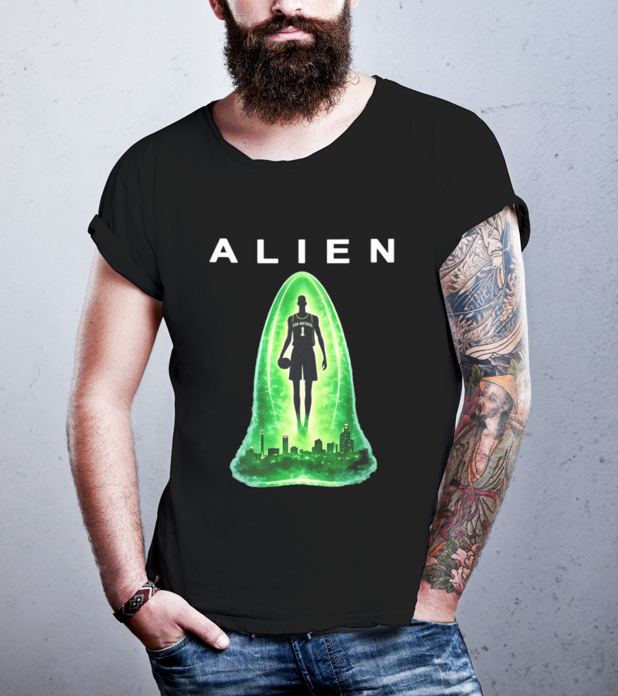 San Antonio Spurs Alien Abduction Victor Wembanyama Basketball Skyline T-Shirt