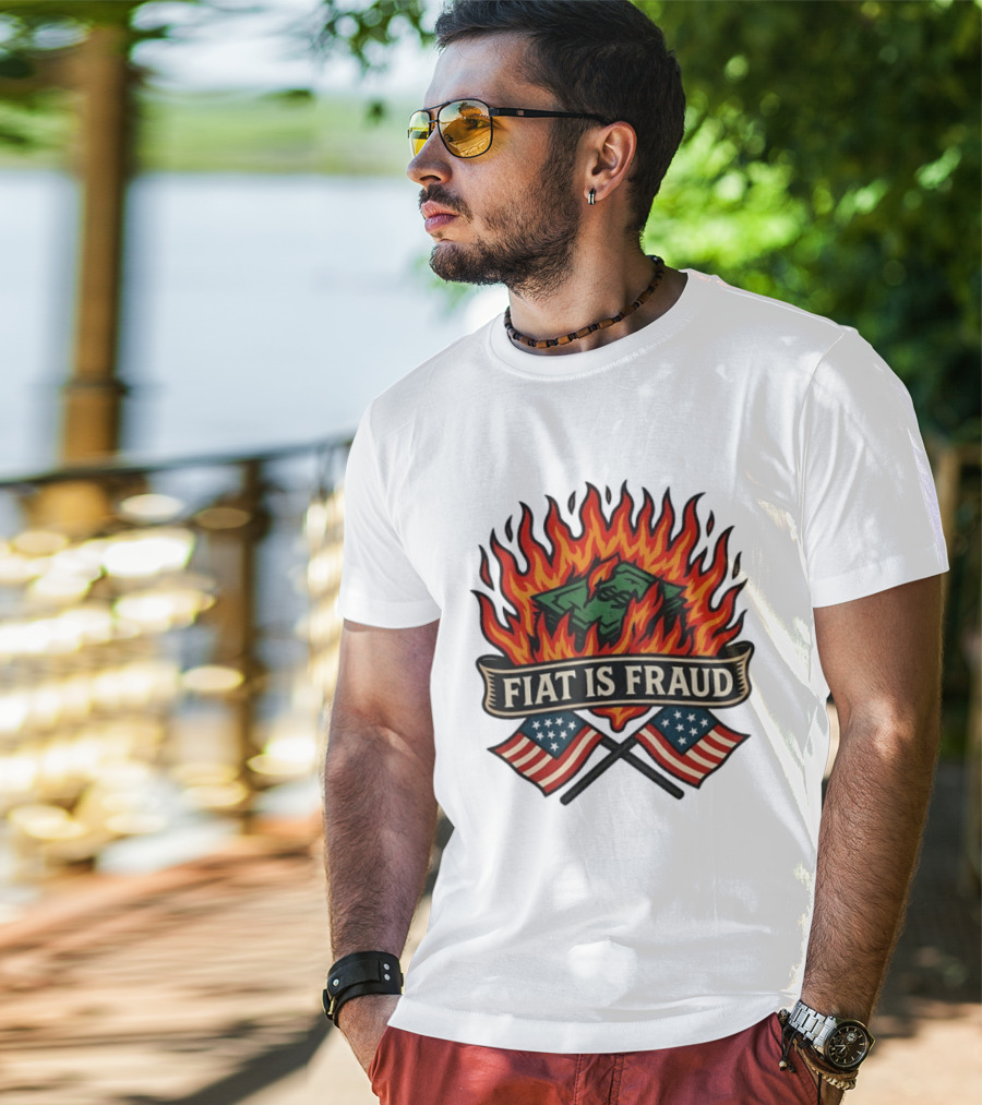 Fiat Is Fraud Money Burning Flames With United States Flags T-Shirt
