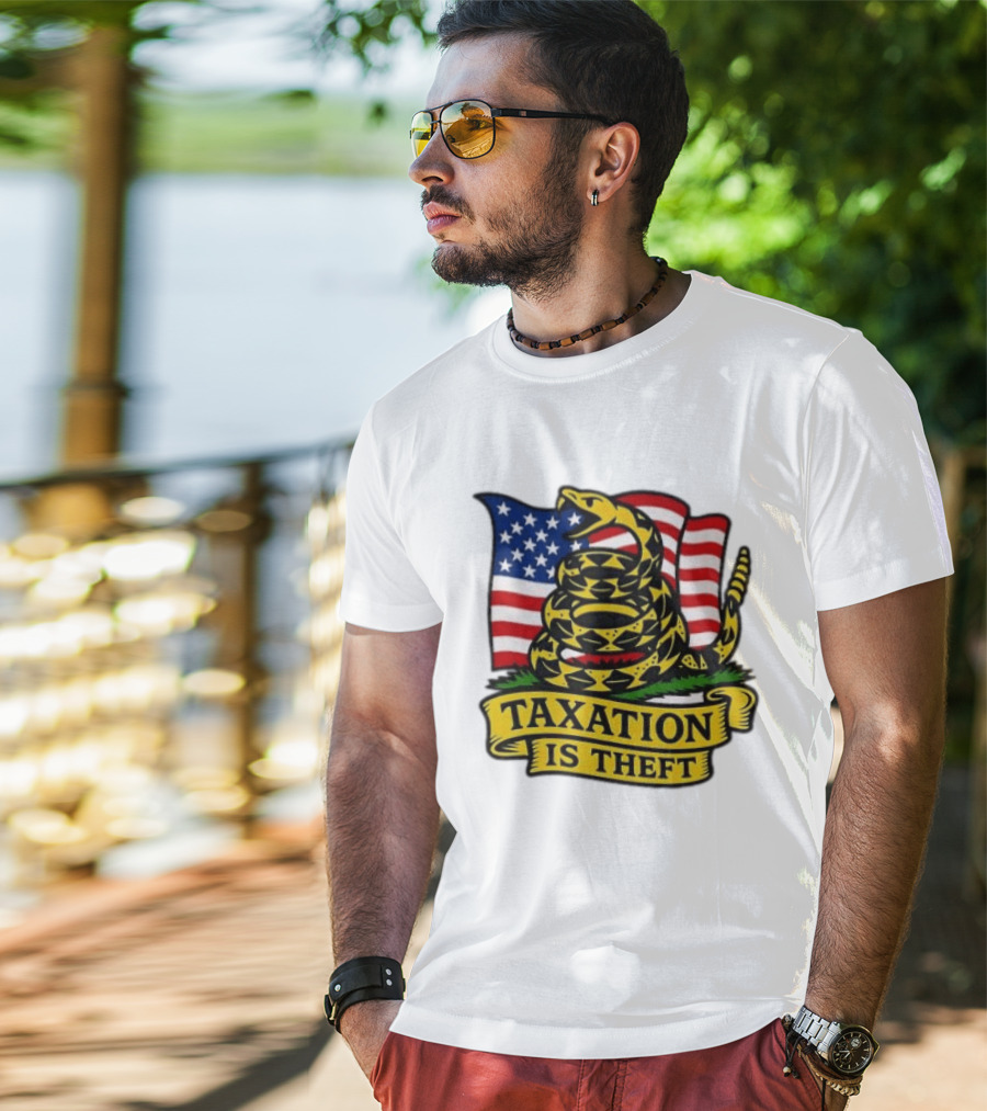 Taxation Is Theft Gadsden Flag American Flag Snake T-Shirt