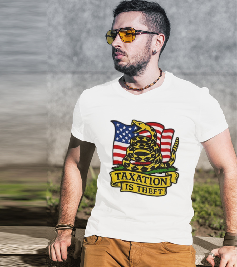 Taxation Is Theft Gadsden Flag American Flag Snake T-Shirt