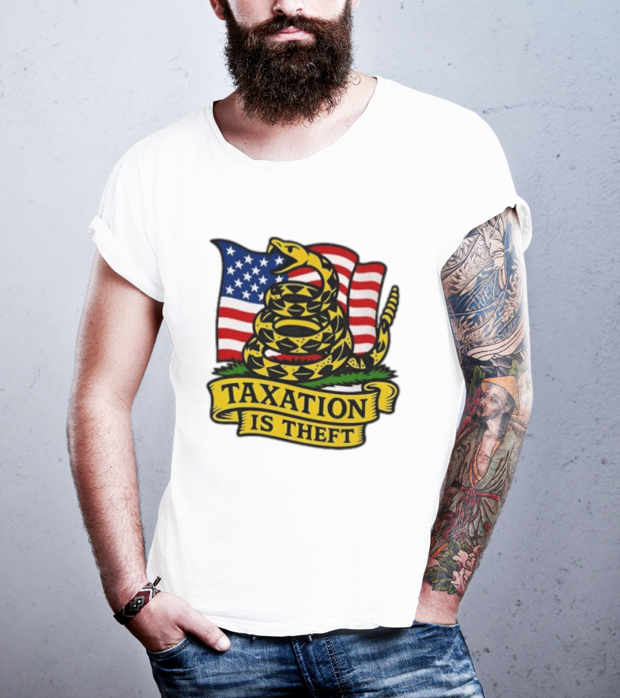 Taxation Is Theft Gadsden Flag American Flag Snake T-Shirt
