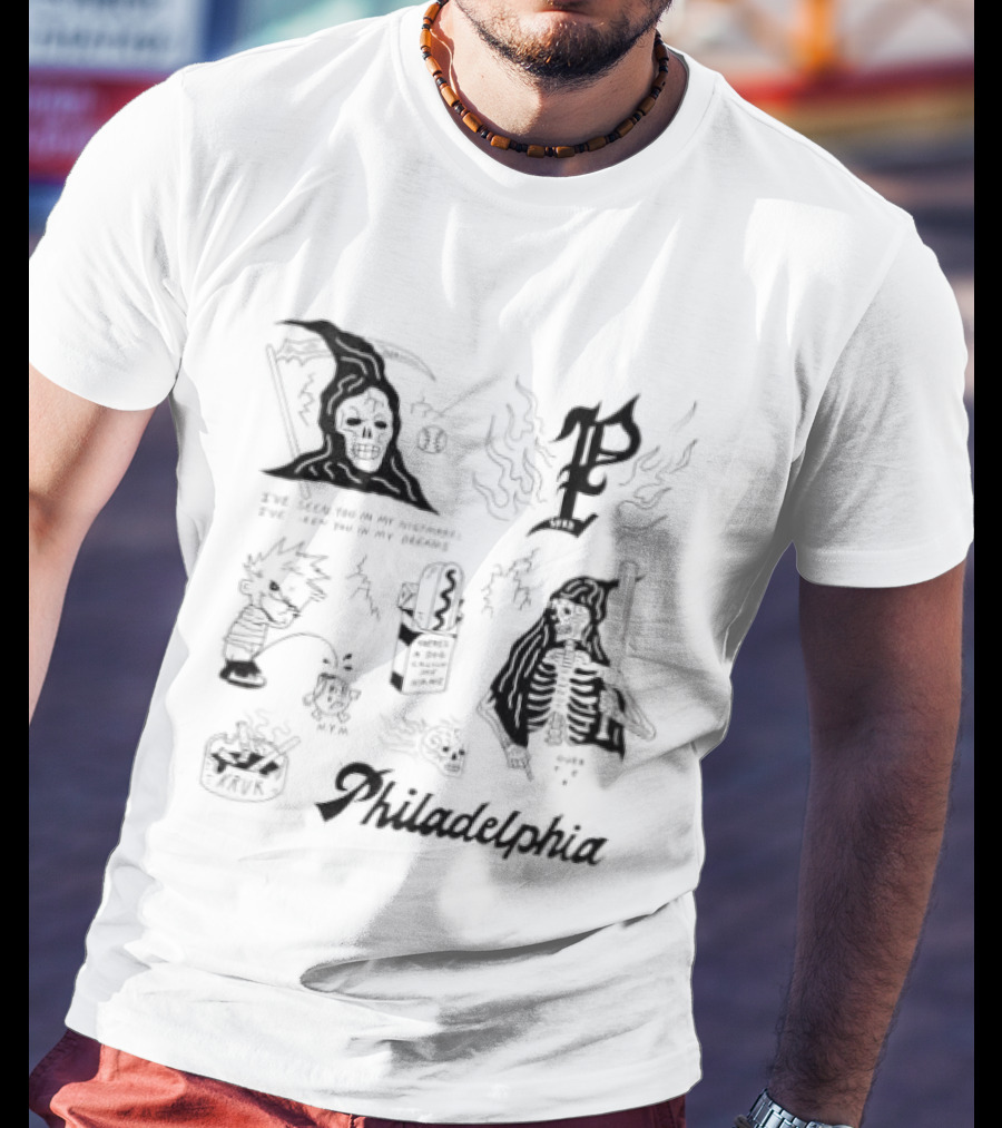 John Kruk Philadelphia Phillies MLB Nightmares Phillies Logo Wizard Skull Ghost T-Shirt