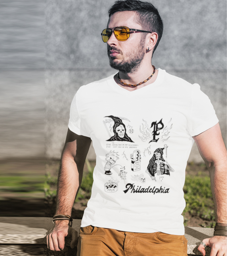 John Kruk Philadelphia Phillies MLB Nightmares Phillies Logo Wizard Skull Ghost T-Shirt