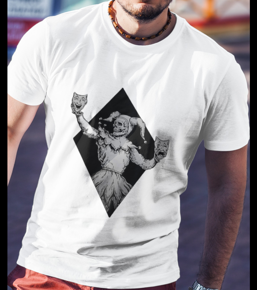Skeleton Jester Holding Comedy And Tragedy Masks Medieval Gothic Costume T-Shirt