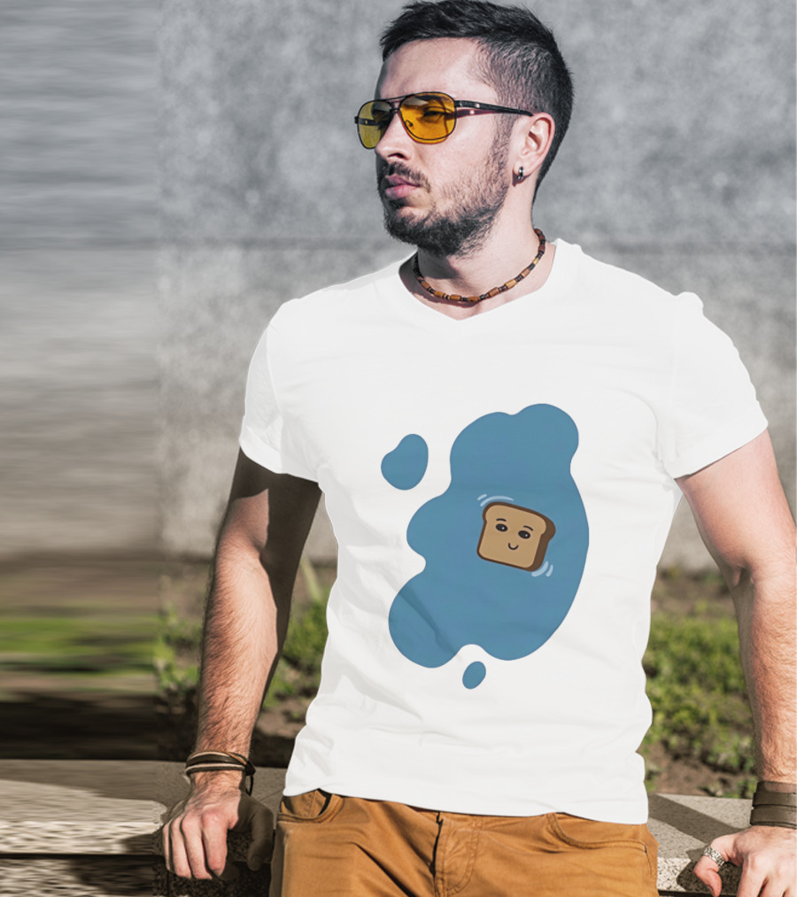 Floating Happy Toast Blue Puddle Cartoon Food Pun T-Shirt