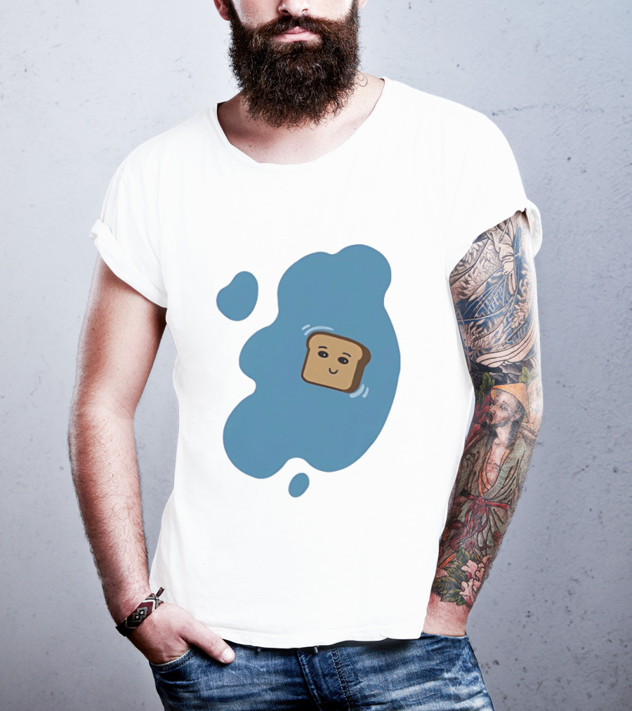 Floating Happy Toast Blue Puddle Cartoon Food Pun T-Shirt