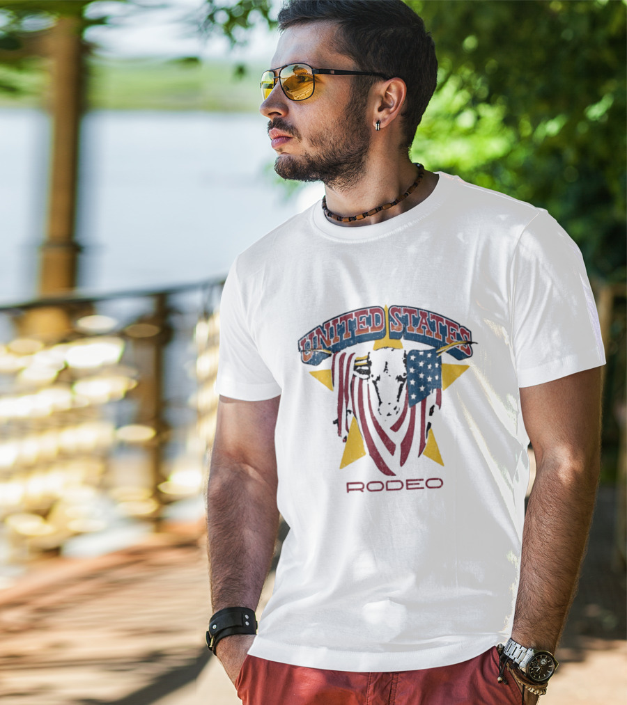 United States Rodeo Bull American Flag Yellow Star Country Western T-Shirt