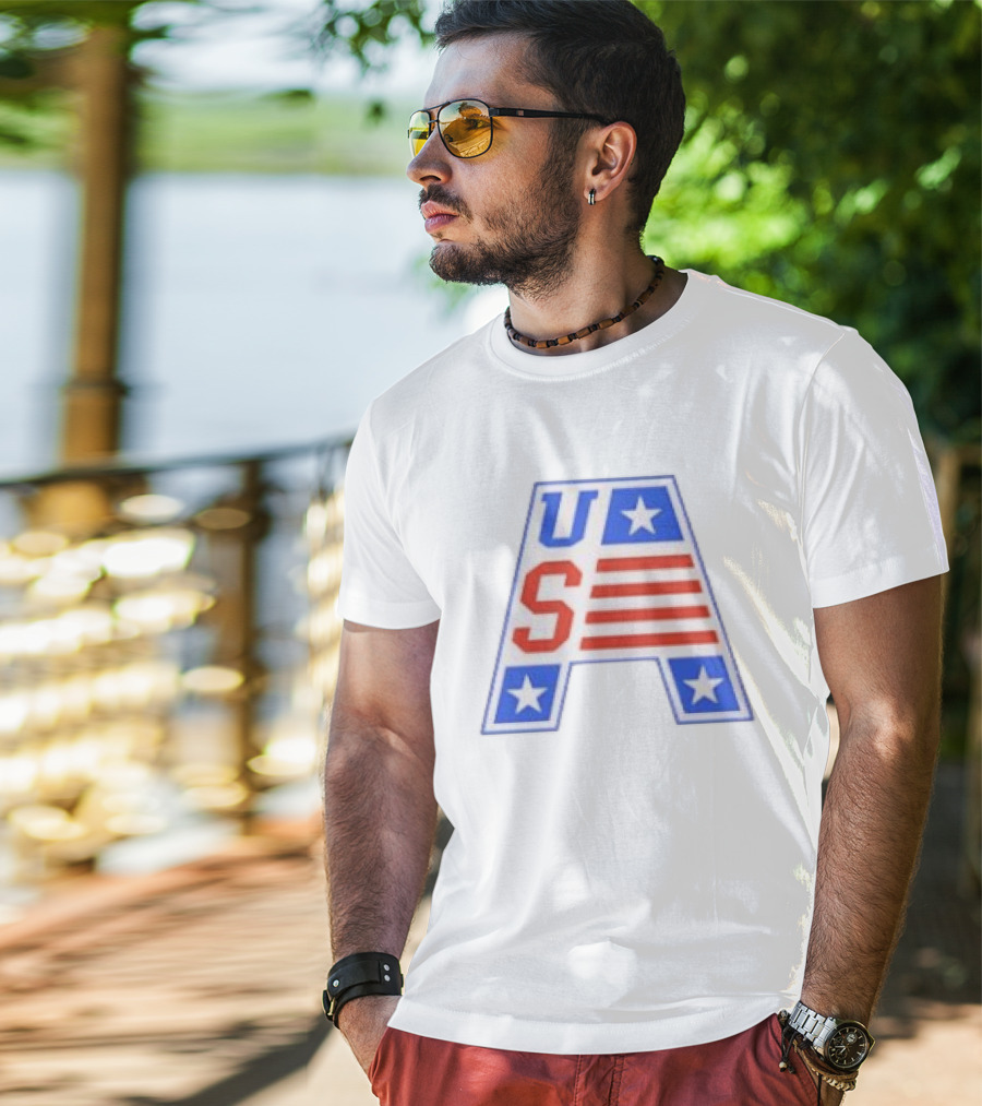 USA Stars Stripes Letter A Patriotic T-Shirt