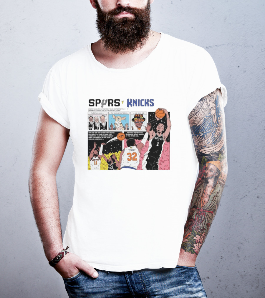 San Antonio Spurs V New York Knicks Comic Victor Wembanyama Jalen Brunson Karl Anthony Towns T-Shirt