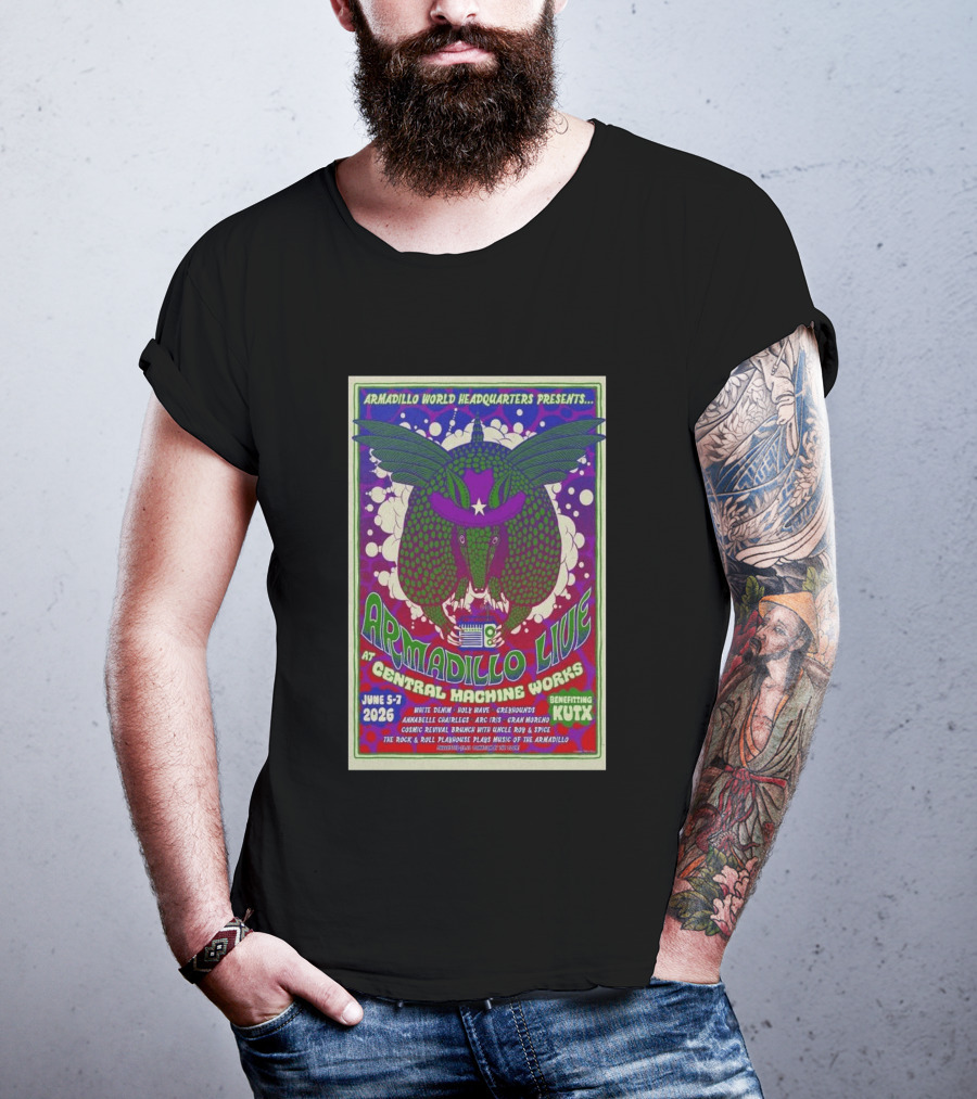 Armadillo World Headquarters Presents Armadillo Live At Central Machine Works June 5 7 2026 Benefiting KUTX T-Shirt