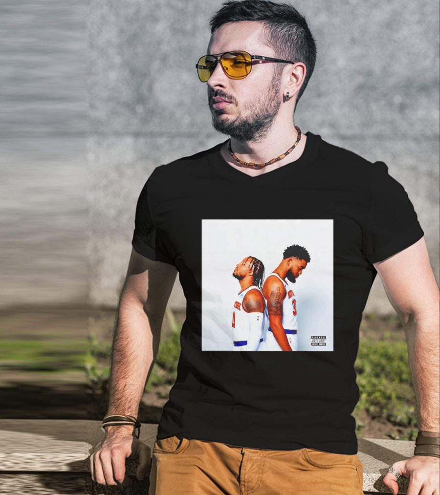 Knicks Basketball Players Brunson Towns Parental Advisory Album Cover T-Shirt