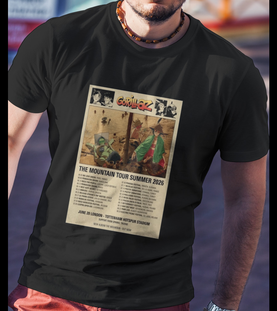 Gorillaz The Mountain Tour Summer 2026 Concert Featuring Noodle And Band Members T-Shirt