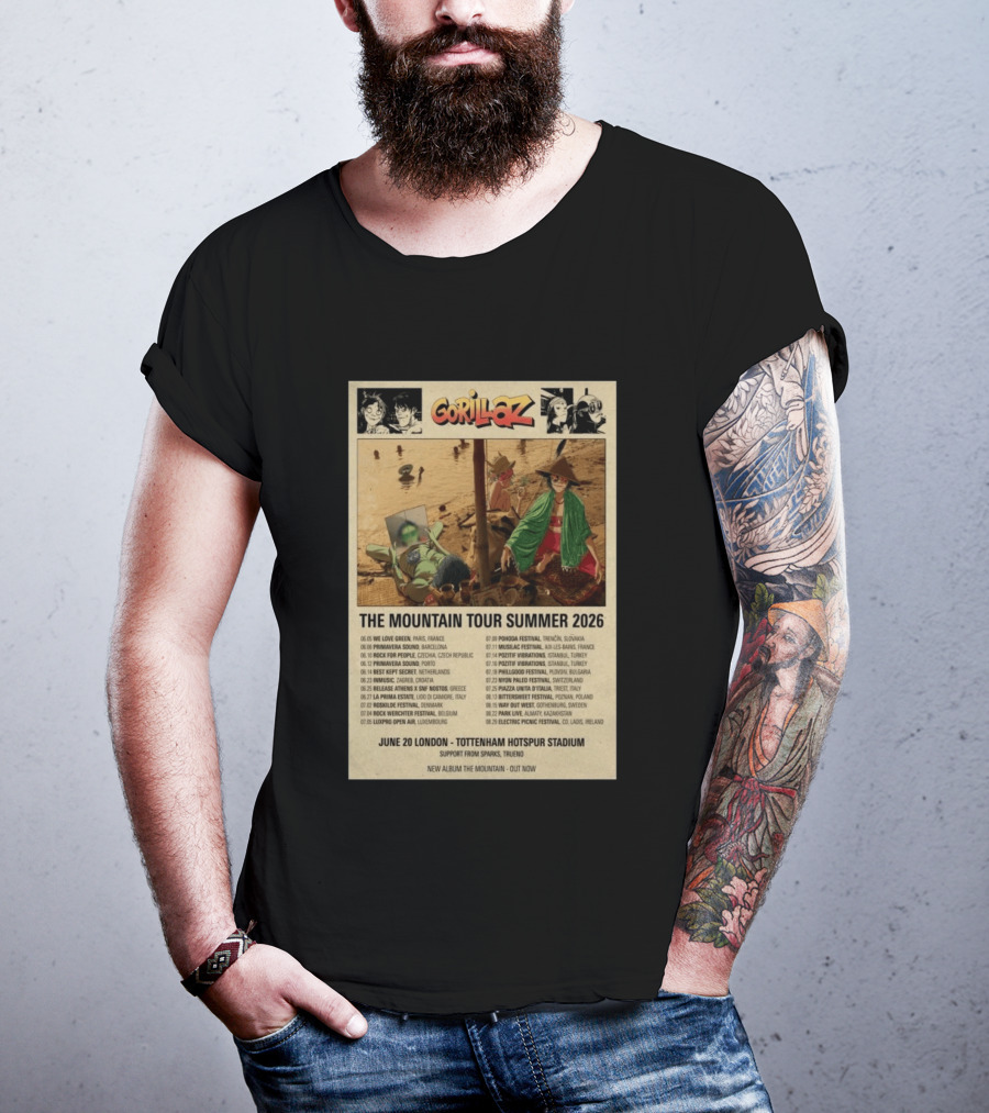 Gorillaz The Mountain Tour Summer 2026 Concert Featuring Noodle And Band Members T-Shirt