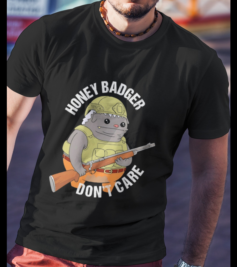 Honey Badger Don't Care Armed Cartoon T-Shirt