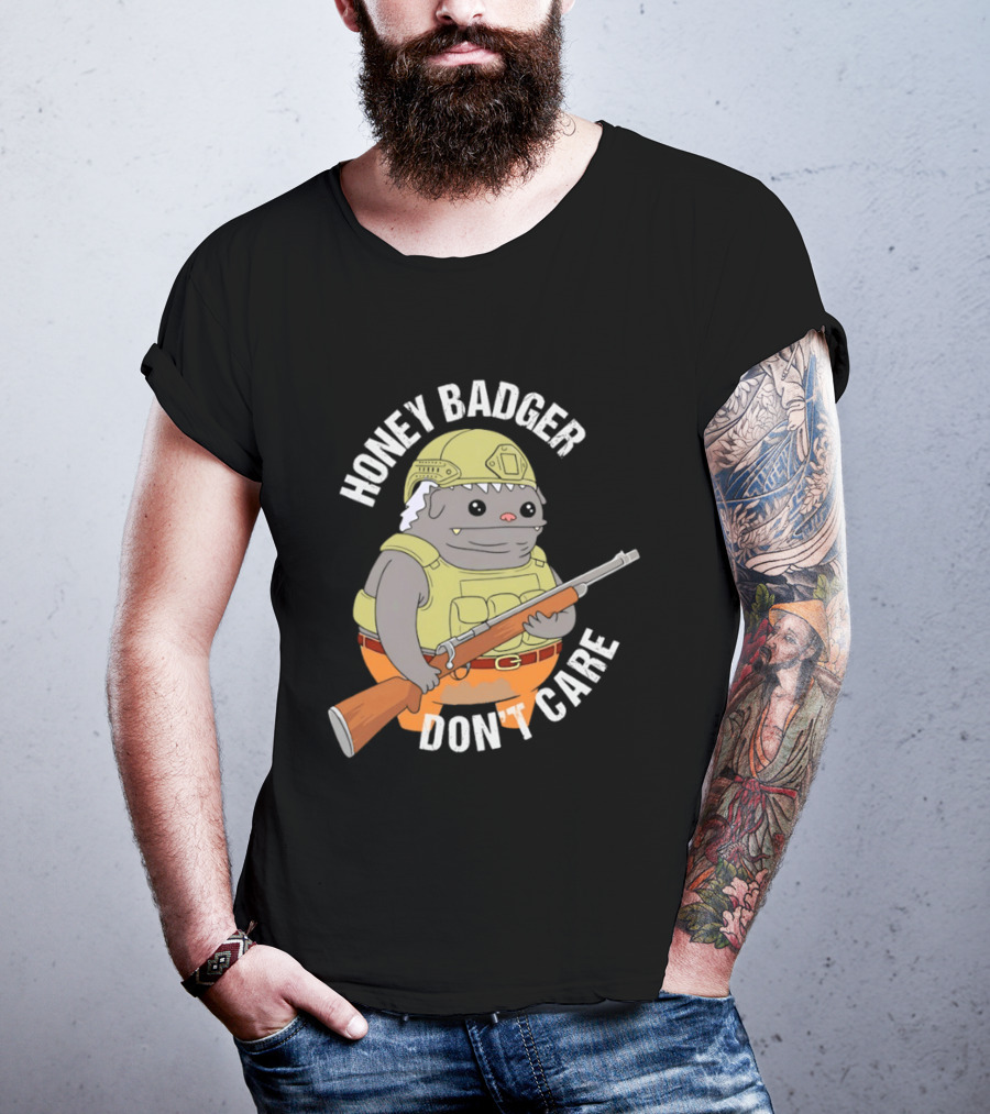 Honey Badger Don't Care Armed Cartoon T-Shirt