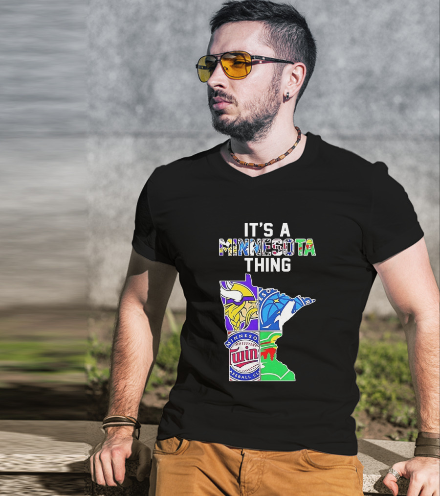 Minnesota Vikings Timberwolves Twins Wild It's A Thing State Map T-Shirt
