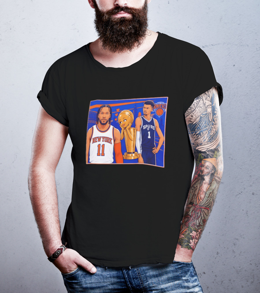 Jalen Brunson New York Knicks Victor Wembanyama San Antonio Spurs Larry O'Brien Trophy T-Shirt