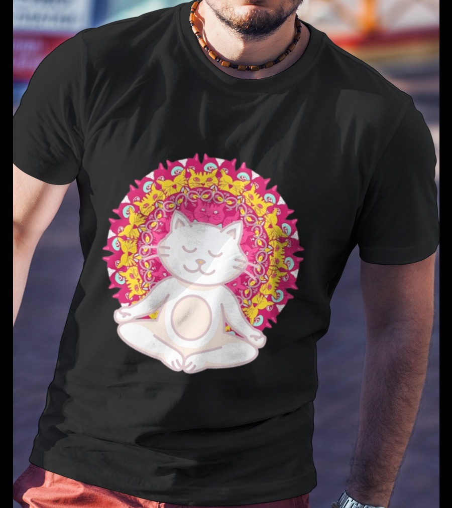 Meditation Zen Cat Mandala Yoga Peace Namaste Mindfulness Spiritual Pet Lover Feline Serenity T-Shirt